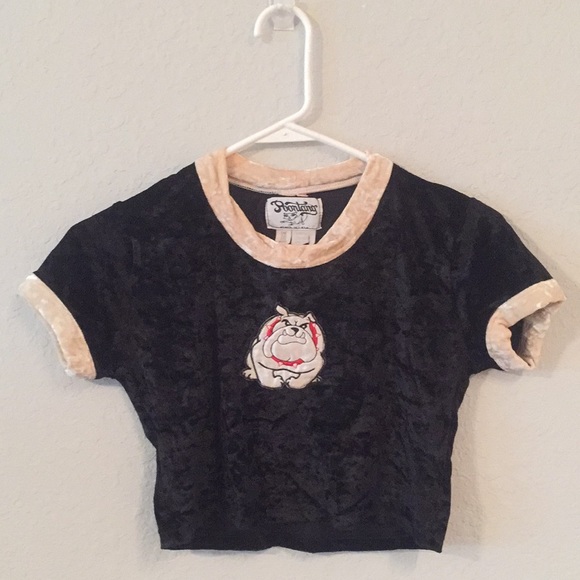 Vintage Tops - 90s Vintage Velvet Bulldog Cropped Top